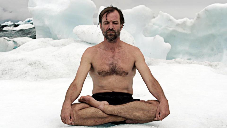 Image of Wim Hof meditating in snow.